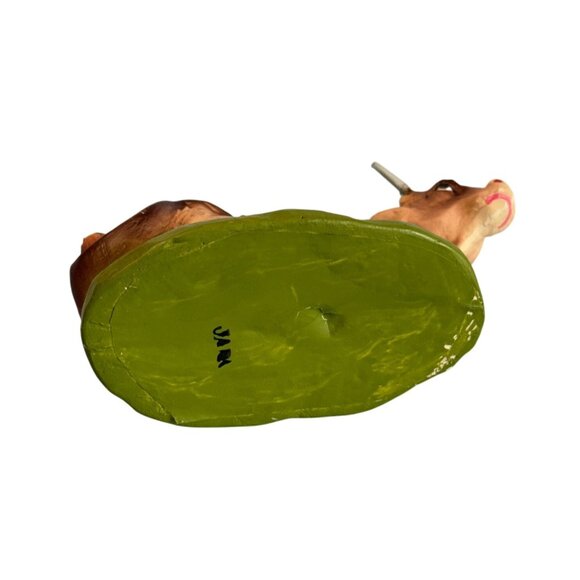 Midcentury Paper Mache Cow Figurine Brown Green 4.5 Inch Handmade Japan - Picture 6 of 6